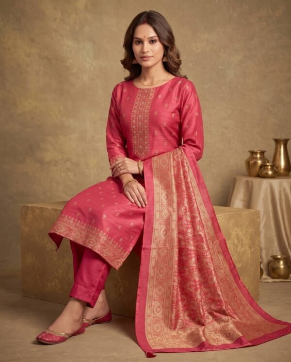 BS002466-1(3) Red Tusser Silk Unstitched Suit