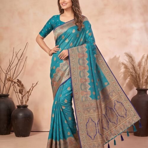 Turquoise Blue Silk Saree
