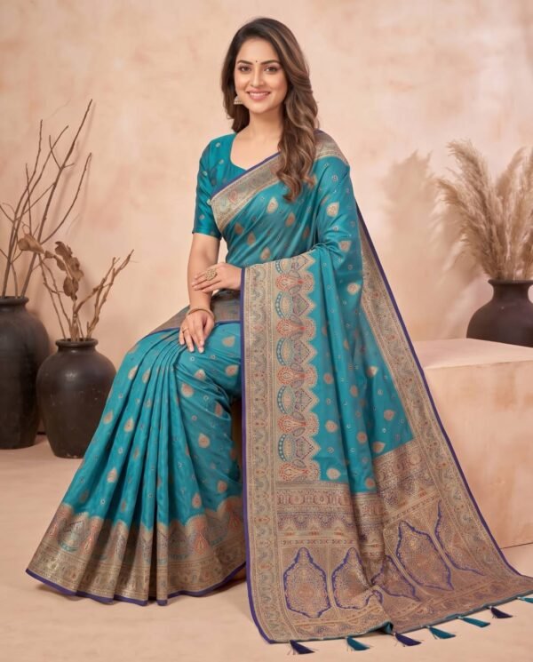Turquoise Blue Silk Saree