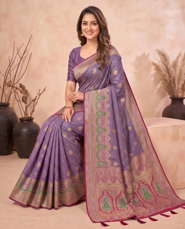 Purple Blended Silk Saree