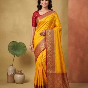 Mustard Yellow Banarasi Silk Saree
