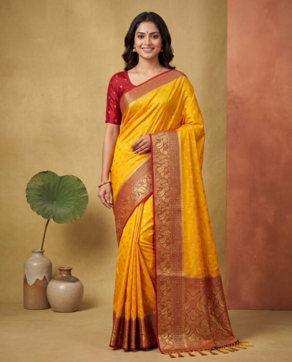 Mustard Yellow Banarasi Silk Saree