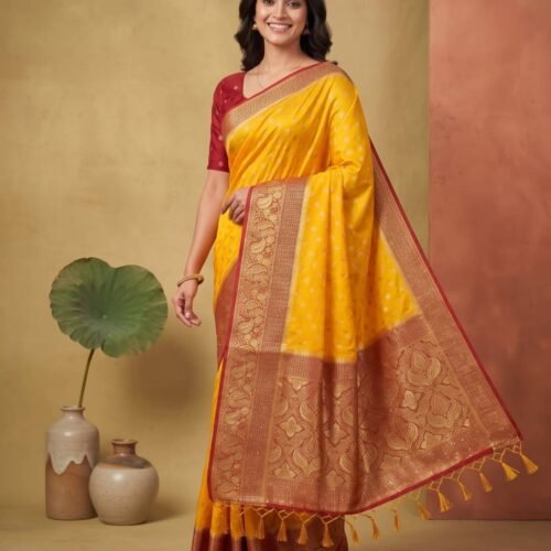 Mustard Yellow Banarasi Silk Saree