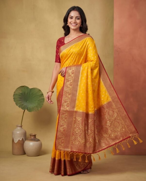 Mustard Yellow Banarasi Silk Saree