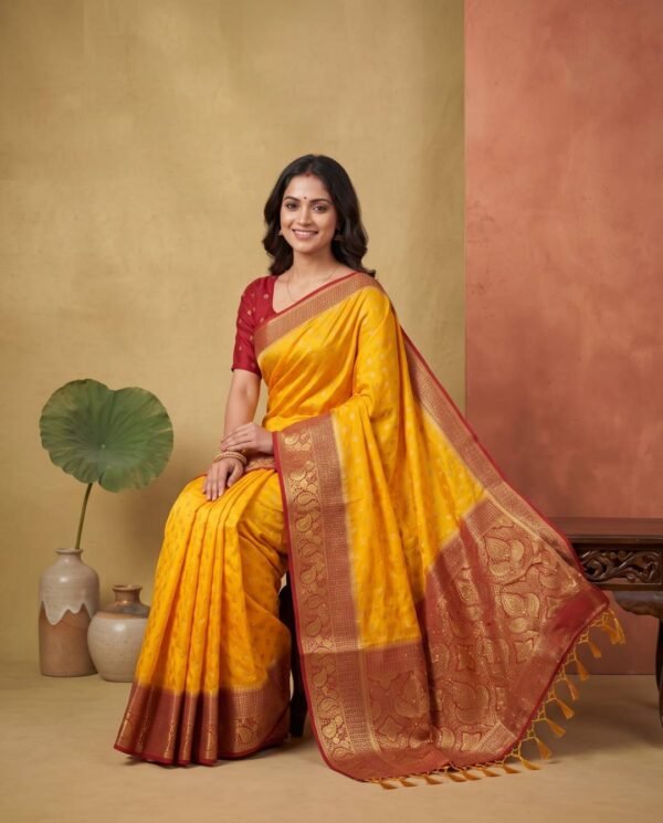 Mustard Yellow Banarasi Silk Saree