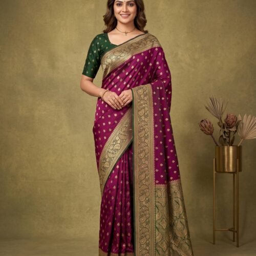 Wine Banarasi Silk Saree Wine Banarasi Silk Saree