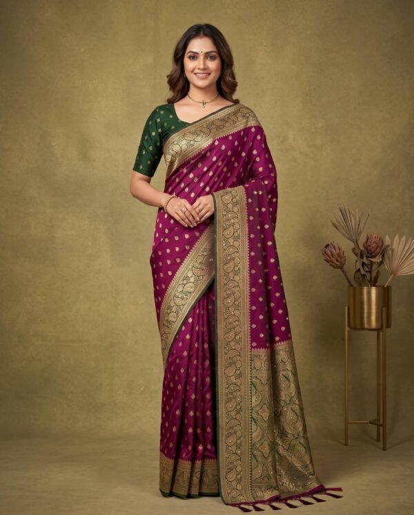 Wine Banarasi Silk Saree