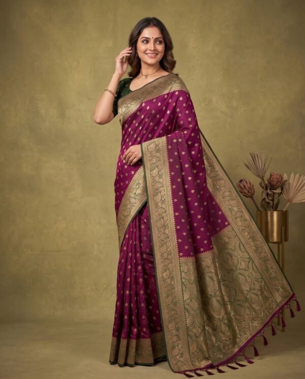 Wine Banarasi Silk Saree
