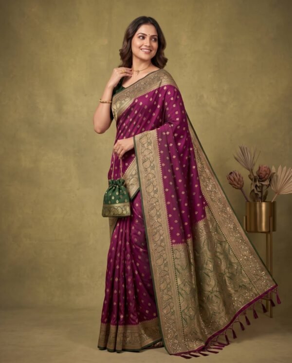 Wine Banarasi Silk Saree