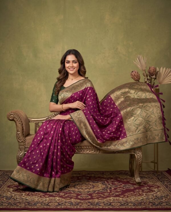 Wine Banarasi Silk Saree