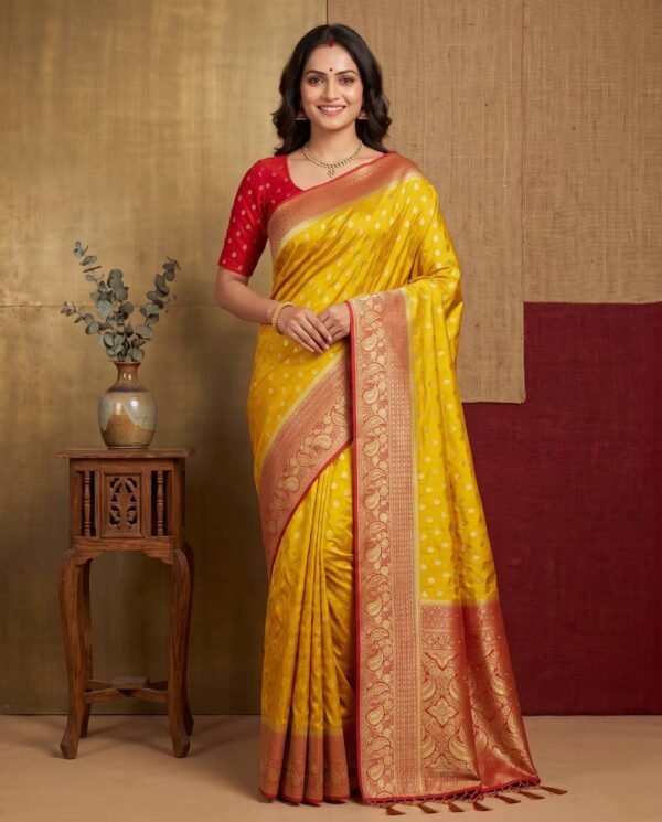 Yellow Banarasi Silk Saree