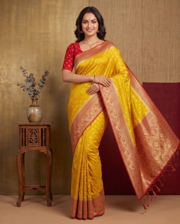 Yellow Banarasi Silk Saree