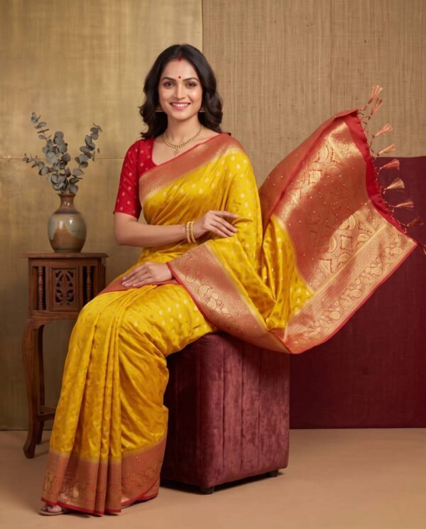 Yellow Banarasi Silk Saree