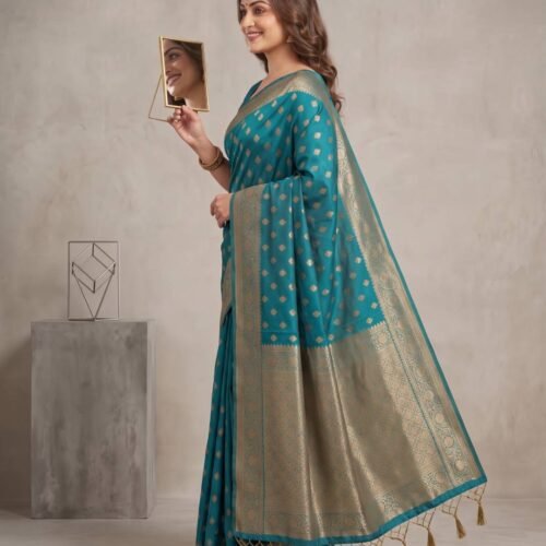Teal Blue Silk Saree