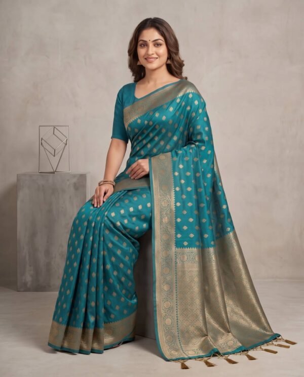 Teal Blue Silk Saree