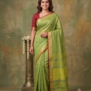 Pastel Green Pure Linen Saree