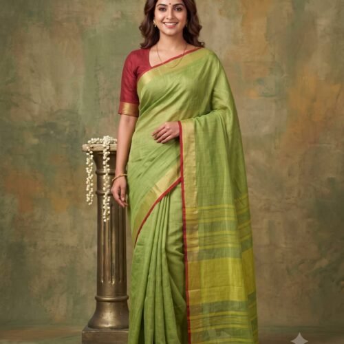 Pastel Green Pure Linen Saree