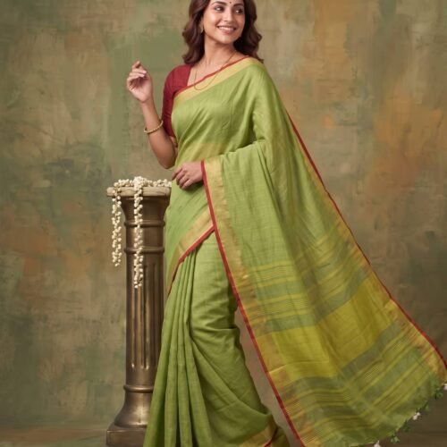 Pastel Green Pure Linen Saree