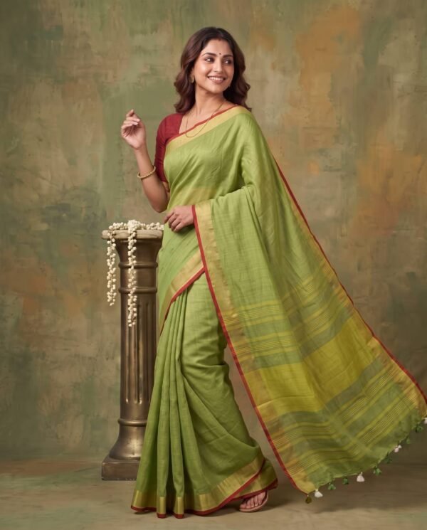 BSOS0050-1(1) Pastel Green Pure Linen Saree