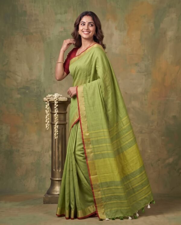 BSOS0050-1(2) Pastel Green Pure Linen Saree