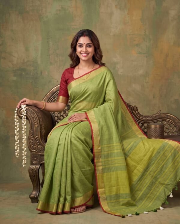 BSOS0050-1(3) Pastel Green Pure Linen Saree