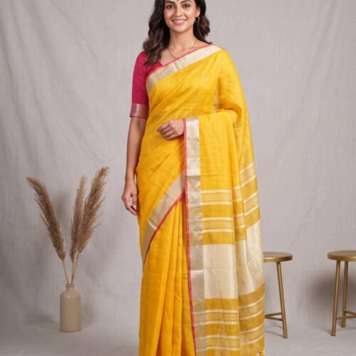 Mango Yellow Pure Linen Saree