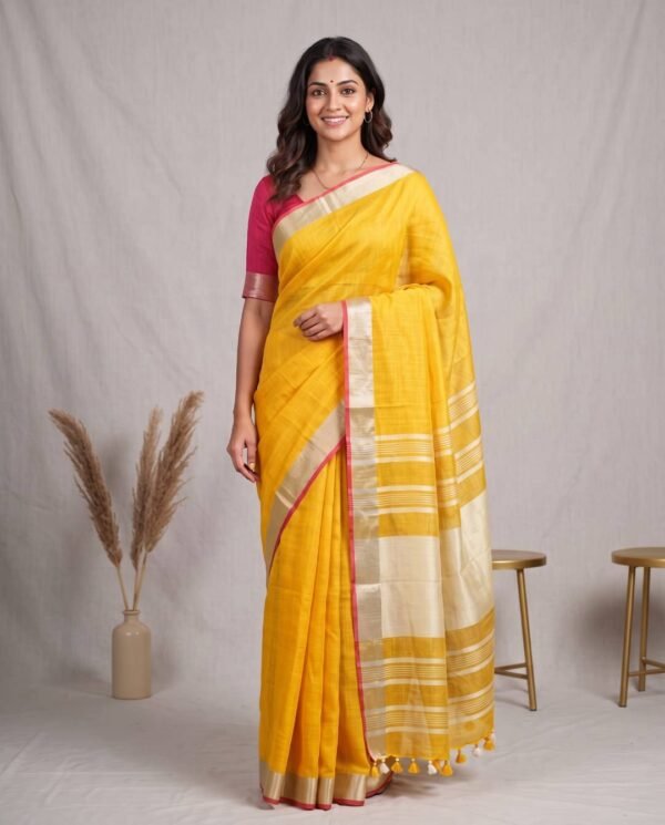 Mango Yellow Pure Linen Saree