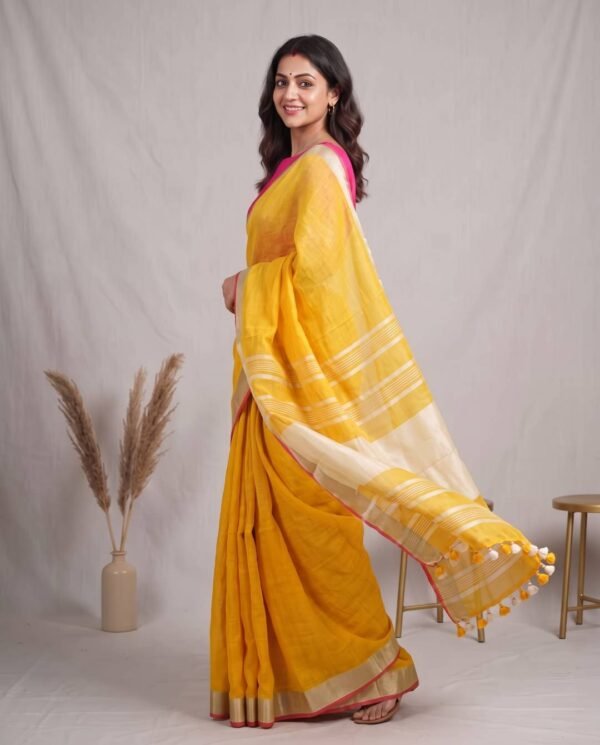 Mango Yellow Pure Linen Saree