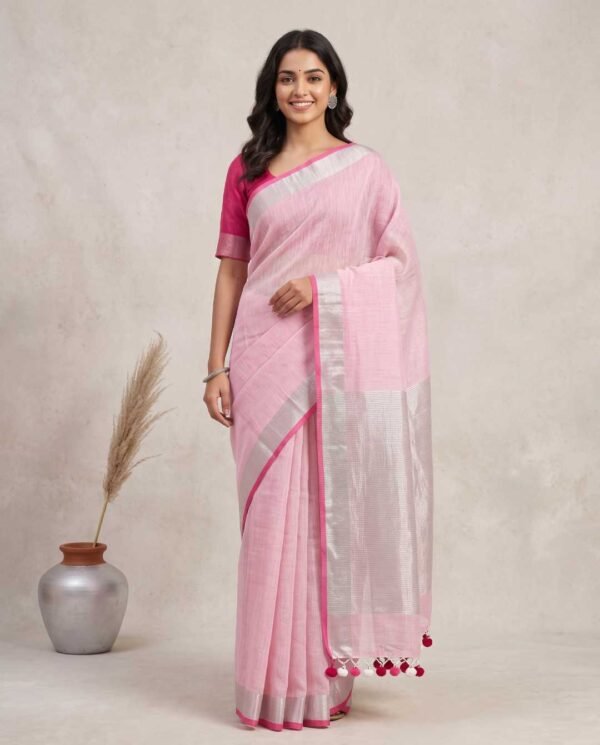 Baby Pink Pure Linen Saree Baby Pink Pure Linen Saree