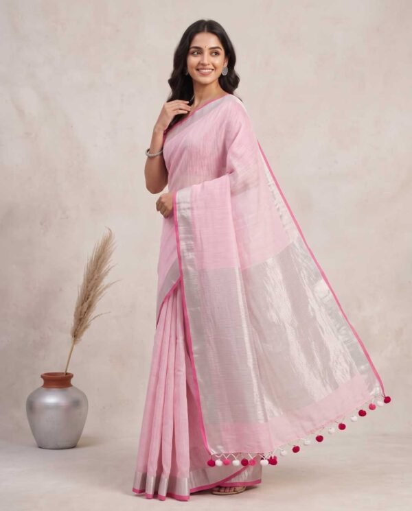 BSOS0050-3(1) Baby Pink Pure Linen Saree