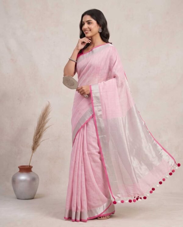 BSOS0050-3(2) Baby Pink Pure Linen Saree