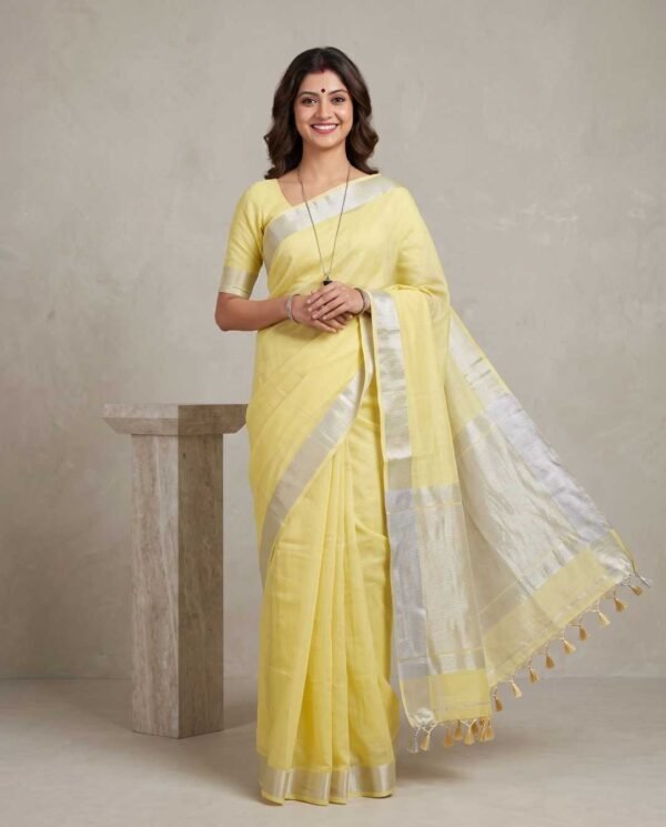 Yellow Pure Linen Saree