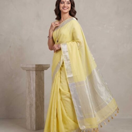 Yellow Pure Linen Saree