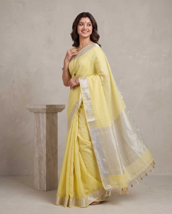 Yellow Pure Linen Saree