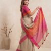 Beige Pure Linen Saree