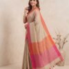 Beige Pure Linen Saree