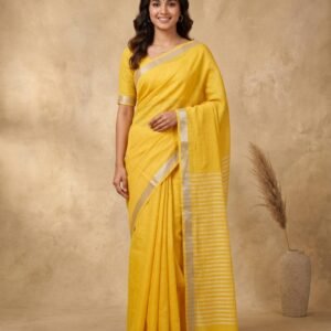 Yellow Pure Linen Saree