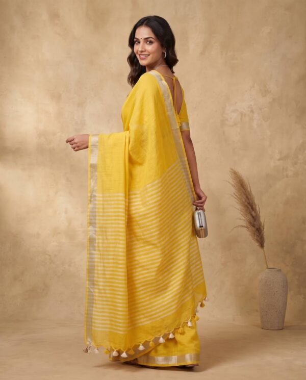 Yellow Pure Linen Saree