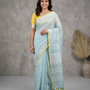 Pastel Aqua Pure Linen Saree