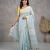 Pastel Aqua Pure Linen Saree