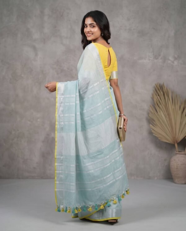 Pastel Aqua Pure Linen Saree