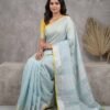 Pastel Aqua Pure Linen Saree