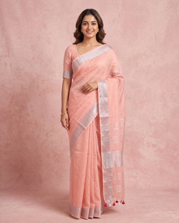 Baby Pink Pure Linen Saree Baby Pink Pure Linen Saree