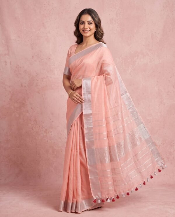 BSOS0050-8(1) Baby Pink Pure Linen Saree