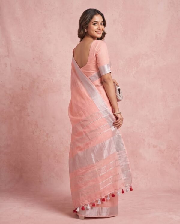 BSOS0050-8(2) Baby Pink Pure Linen Saree