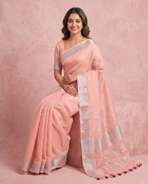 BSOS0050-8(3) Baby Pink Pure Linen Saree