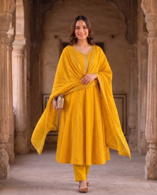 Yellow Anarkali Stitched Suit