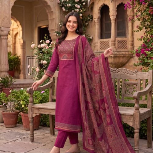 Magenta Cotton Stitched Suit Magenta Cotton Stitched Suit