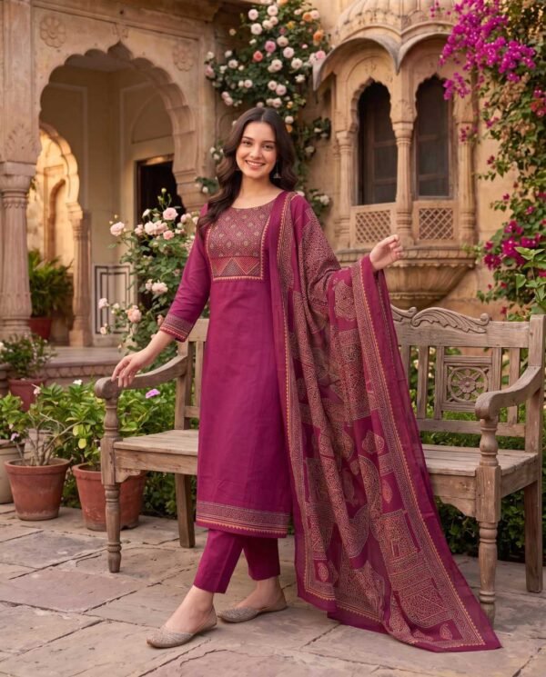 Magenta Cotton Stitched Suit