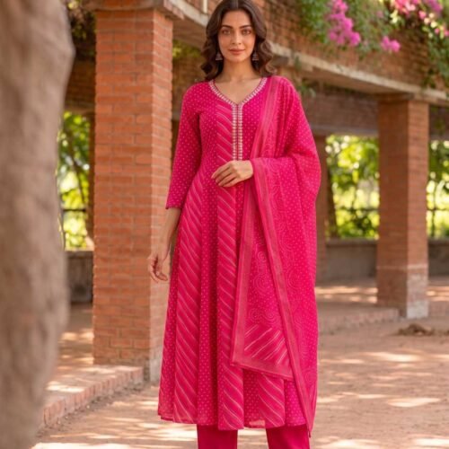 Pink Anarkali Stitched Suit